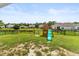Fenced backyard with play set, lush lawn, and views of neighboring homes at 3431 Great Egret Dr, Johns Island, SC 29455