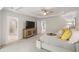 Bright main bedroom boasts a tray ceiling, plush carpet, and ensuite bathroom access at 4007 Oxeye, Johns Island, SC 29455