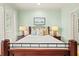 Bright bedroom featuring a wood bed frame, light green walls and views to the window at 43 Surfsong Rd, Kiawah Island, SC 29455