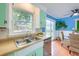 Kitchen area featuring a stainless steel sink, bright green cabinets, and natural light at 444 Clarine Dr, Goose Creek, SC 29445