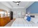 Spacious main bedroom with blue accent wall, soft carpet and tray ceiling at 627 Macintyre Cir, Summerville, SC 29486