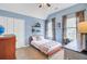Bedroom features blue painted walls, a ceiling fan, and two windows providing natural light at 1200 Out Of Bounds Dr, Summerville, SC 29485