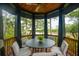 Inviting screened patio featuring wood ceilings, comfortable seating, and views of the lush landscape at 127 Blue Heron Pond Rd # C, Kiawah Island, SC 29455