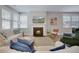 Comfortable living room with a fireplace, large windows, and hardwood flooring at 1607 Waterside Blvd, Moncks Corner, SC 29461