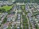Wide aerial view showing a residential neighborhood with a pond, green spaces, and various home styles at 205 White Gables Dr, Summerville, SC 29483