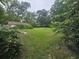 Spacious backyard with green grass, foliage, and an outbuilding with a rusted roof at 207 Cedar St, Saint George, SC 29477