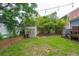 Backyard featuring a storage shed, lush greenery, and wooden planters, perfect for outdoor storage and gardening at 293 Grove St, Charleston, SC 29403