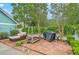 Secluded backyard patio featuring brick pavers, comfortable seating, and mature landscaping for outdoor relaxation at 300 Foxglove Ave, Summerville, SC 29483