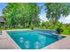 Sparkling pool with a modern waterfall feature, surrounded by lush greenery and mature trees at 4246 Club Course Dr, North Charleston, SC 29420