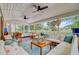 Relaxing screened porch showcasing ample seating and views of the manicured backyard and lush landscaping at 4246 Club Course Dr, North Charleston, SC 29420