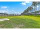 Expansive backyard with lush grass, lake view, and mature trees, perfect for outdoor activities and relaxation at 523 Purple Finch Rd, Summerville, SC 29486