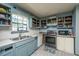 The kitchen has blue cabinets and includes an oven, dishwasher and a double sink at 1004 Miles Jamison Rd, Summerville, SC 29485