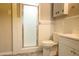 Bathroom featuring tile flooring, white cabinetry, and a glass enclosed shower at 1044 Academy Rd, Walterboro, SC 29488