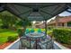 Relaxing outdoor space with a gazebo, seating, and lush green backyard with brick accents at 107 Salina Ln, Goose Creek, SC 29445