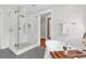 Spa-like bathroom with a walk-in shower and freestanding tub at 1151 Camellia Dr, Mount Pleasant, SC 29464