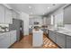 Modern kitchen with gray cabinets, stainless steel appliances, and a center island at 1309 Berry Grove Dr, Summerville, SC 29485