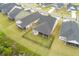An aerial view of a manicured backyard with a screened in porch and simple fenced-in yard at 1384 Locals St, Summerville, SC 29485