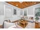 Inviting living room with a striking wooden ceiling, comfortable seating, and stylish decor at 173 Fishburne St, Charleston, SC 29403