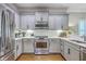 A modern kitchen features stainless steel appliances, white subway tile, and light gray cabinetry at 3152 Riverine, Charleston, SC 29414