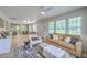 Bright living room with modern furniture, wood floors, and an open view into the dining and kitchen areas at 337 Price St, Goose Creek, SC 29445