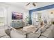 Comfortable living room with large couch, a blue accent wall, and plenty of natural light at 383 Oak Park St, Summerville, SC 29486