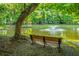 Relaxing pond view featuring a fountain and a wooden bench under a shady tree at 401 S Elgin Ct # 401, Charleston, SC 29414