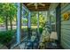 Charming screened porch with comfortable seating, ceiling fan, and a view of the lush landscape at 401 S Elgin Ct # 401, Charleston, SC 29414