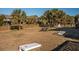 Expansive backyard featuring mature palm trees, picnic table, privacy fence and games area for easy outdoor entertaining at 405 Palmetto Blvd, Edisto Island, SC 29438