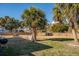 Sprawling backyard with a built-in grill, tall palm trees, and privacy fence, creating a perfect outdoor retreat at 405 Palmetto Blvd, Edisto Island, SC 29438