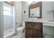 Stylish bathroom featuring a modern vanity, a vessel sink, and a walk-in shower with light green walls at 405 Palmetto Blvd, Edisto Island, SC 29438