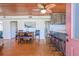 Cozy dining and kitchen area featuring a wood ceiling and floors at 405 Palmetto Blvd, Edisto Island, SC 29438
