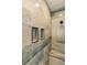 Close-up of modern shower design featuring a built-in niche and rainfall showerhead at 54 Summer Dr, Walterboro, SC 29488