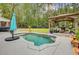 A backyard featuring a pool, patio with gazebo, and lounge area, set against a wooded backdrop at 6190 Button Bush Dr, Ravenel, SC 29470