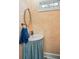 Powder room featuring a patterned sink with a blue fabric skirt at 630 Cain Dr, Mount Pleasant, SC 29464