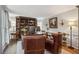 Office with built in bookshelves, leather chairs, and hardwood floors at 630 Cain Dr, Mount Pleasant, SC 29464