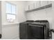Efficient laundry room with a window, black washer and dryer, and shelving at 115 Winding Branch Dr, Summerville, SC 29486