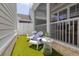 Cozy patio features white Adirondack chairs with blue pillows, artificial turf, and charming outdoor decor at 1535 Low Pk St, Mount Pleasant, SC 29464