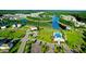 Aerial view of a Primary planned community featuring lush landscaping, community pool, and lake at 154 Calm Water Way, Summerville, SC 29486
