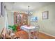 Cozy dining room with hardwood floors, an elegant hutch, and a quaint window view, creating a welcoming space at 18 Indigo Ln, Goose Creek, SC 29445