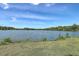 Picturesque lake view featuring lush greenery and a tranquil blue sky at 18 Indigo Ln, Goose Creek, SC 29445