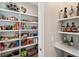 Spacious walk-in pantry with floor-to-ceiling shelving and additional open shelving and countertop on the right at 2621 Anchor Watch Dr, Wadmalaw Island, SC 29487