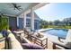Outdoor patio with plush seating area overlooks a stunning swimming pool and backyard at 2621 Anchor Watch Dr, Wadmalaw Island, SC 29487