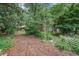 The backyard features mature shade trees and established flower beds at 2903 Shadow Ln, North Charleston, SC 29406
