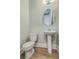 Stylish powder room features a pedestal sink and modern fixtures at 3125 Sturbridge Rd, Mount Pleasant, SC 29466
