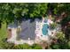 Aerial view of private backyard oasis featuring a swimming pool and mature trees at 3685 Colonel Vanderhorst Cir, Mount Pleasant, SC 29466