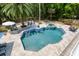 Aerial view of a luxury pool area with a spa, outdoor seating, and lush landscaping at 3685 Colonel Vanderhorst Cir, Mount Pleasant, SC 29466