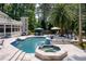 Stunning pool with a spa and waterfall surrounded by a large patio and landscaping at 3685 Colonel Vanderhorst Cir, Mount Pleasant, SC 29466