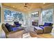 Cozy sun room with fireplace, comfortable seating, and natural light streaming through the windows at 828 Bridge Point Cir, Mount Pleasant, SC 29464