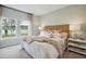 Inviting bedroom with a large window, neutral walls, a comfortable bed, and views of the neighborhood lake at 115 Moscato Ln, Summerville, SC 29485