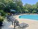 Relaxing pool area with lounge chairs and shade umbrellas at 1300 Park West Blvd # 822, Mount Pleasant, SC 29466